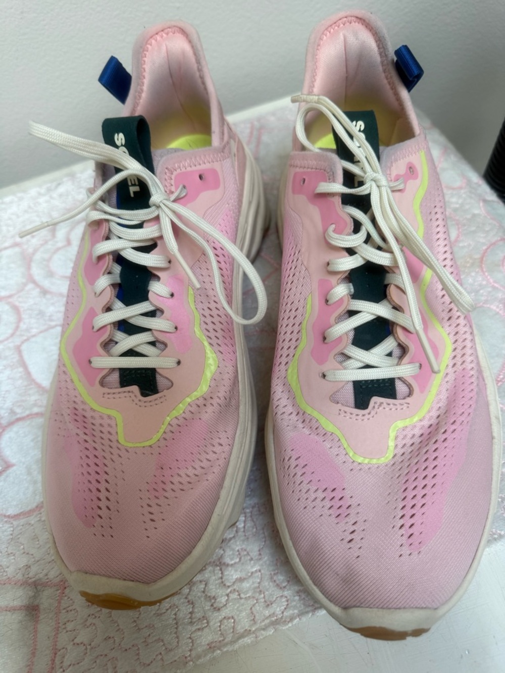 Sorel Pink Athletic Sneakers with Yellow Accent